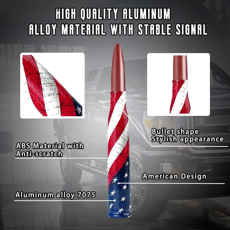 HVSTTPK Car Truck Bullet Antenna with Valve Stem Caps for F150 F250 F350 Super Duty Raptor Dodge Ram 1500 2500 3500, Truck Accessories（Red）- American Flag Design-Car Wash Safe - Image 2